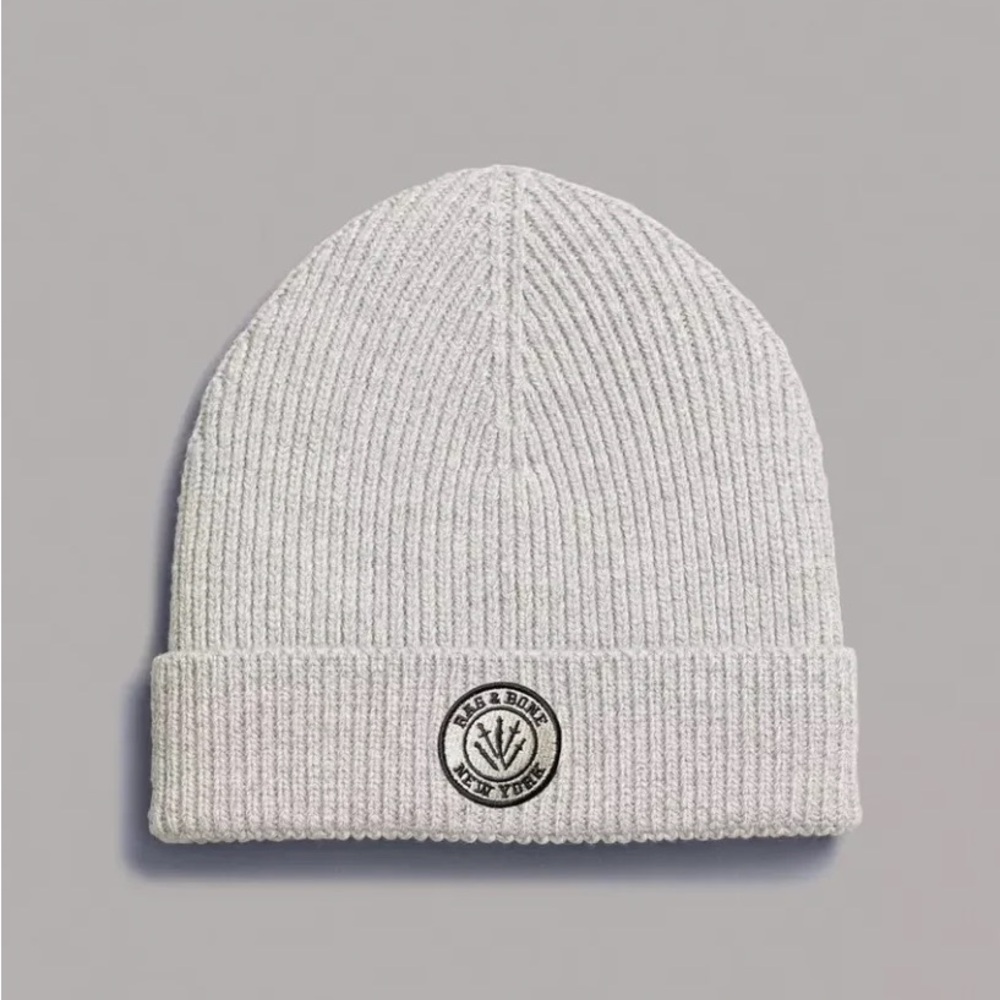 Rag & Bone Charlie Logo Patch Rib Wool Blend Beanie in Invoty